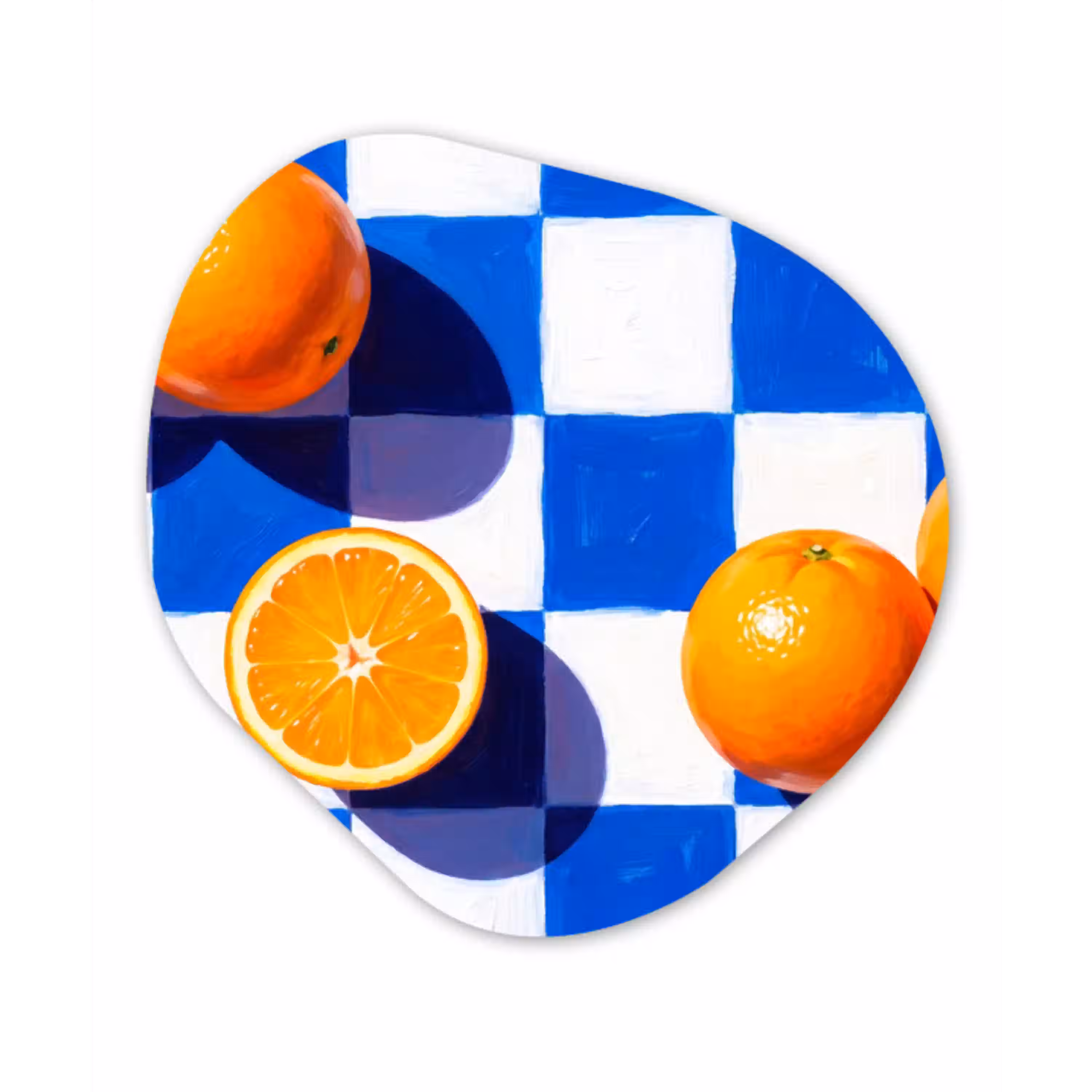 Sinaasappel - Geruit - Eten Wandcirkel Organisch Aluminium middel -3d