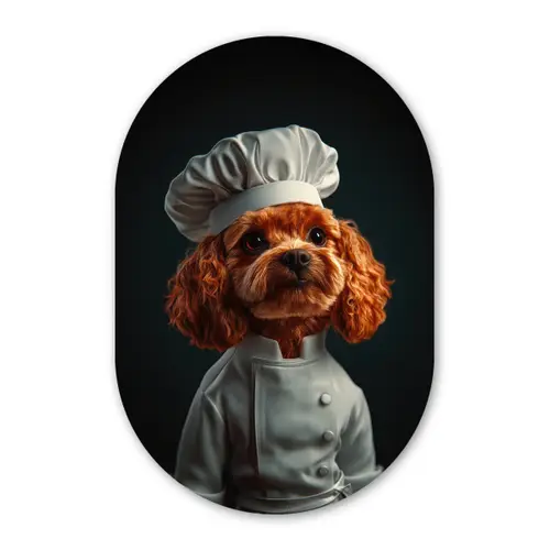 Bruin - Kok - Hondje Wandcirkel Ovaal Glas middel -3d