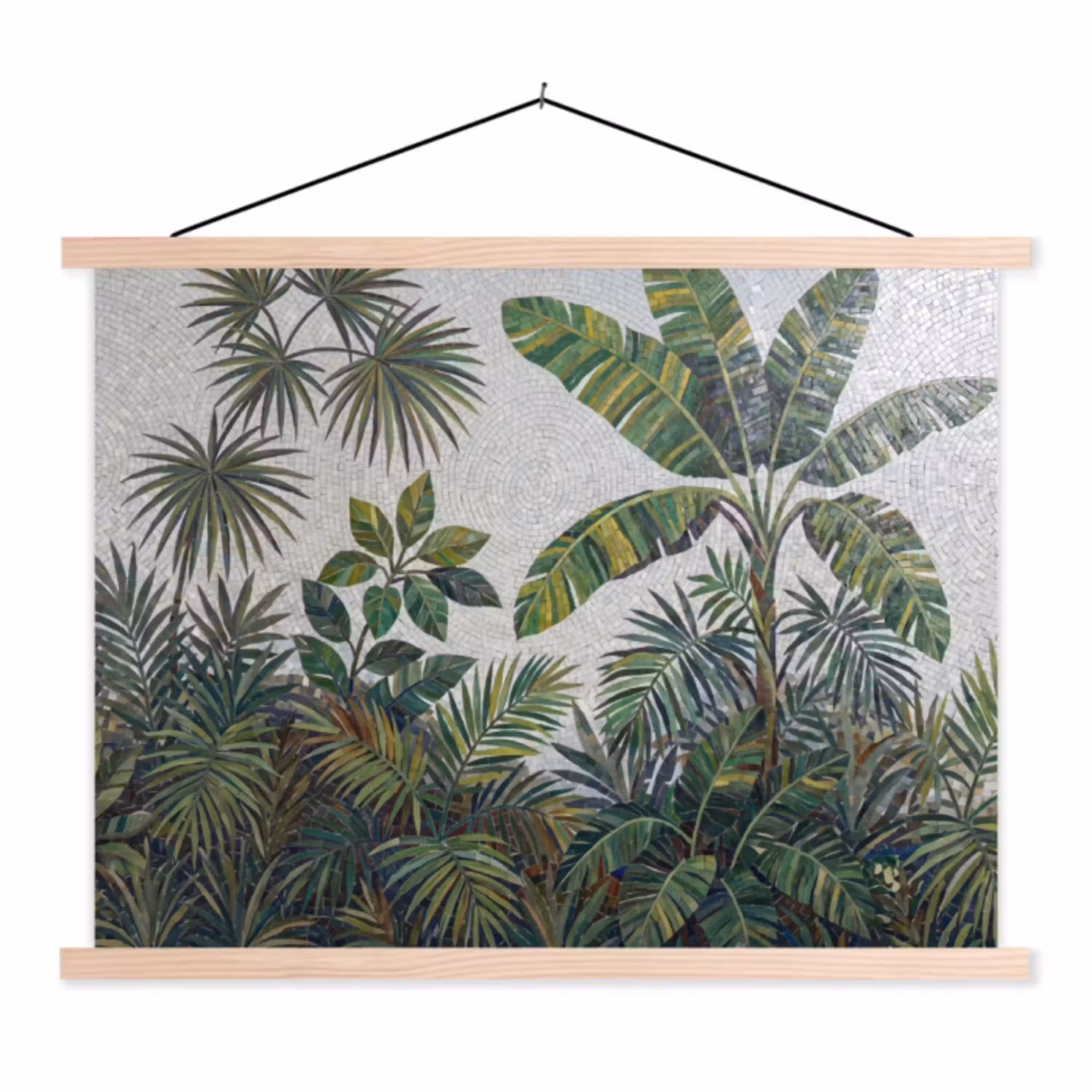 Planten - Tropisch - Mozaïek - Groen - Natuur textielposter latten blank klein -3d