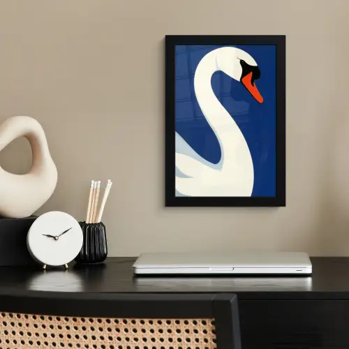 Zwaan - Wit - Snavel - Illustratie fotolijst zwart zonder passe partout klein -sfeer1