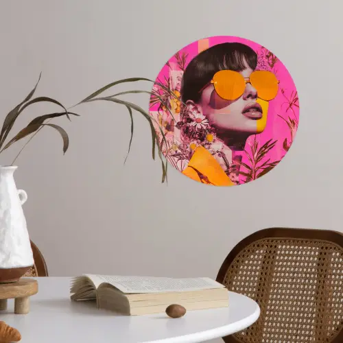 Zonnebril - Oranje - Vrouw - Planten Wandcirkel behangsticker klein -sfeer3