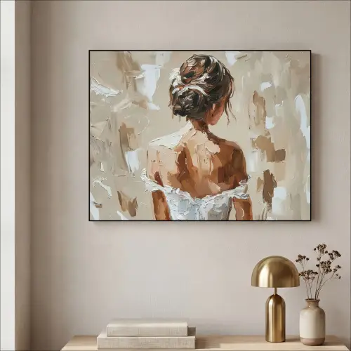 Vrouw - Verf - Abstract - Beige - Modern Textielframe zwart klein -sfeer2