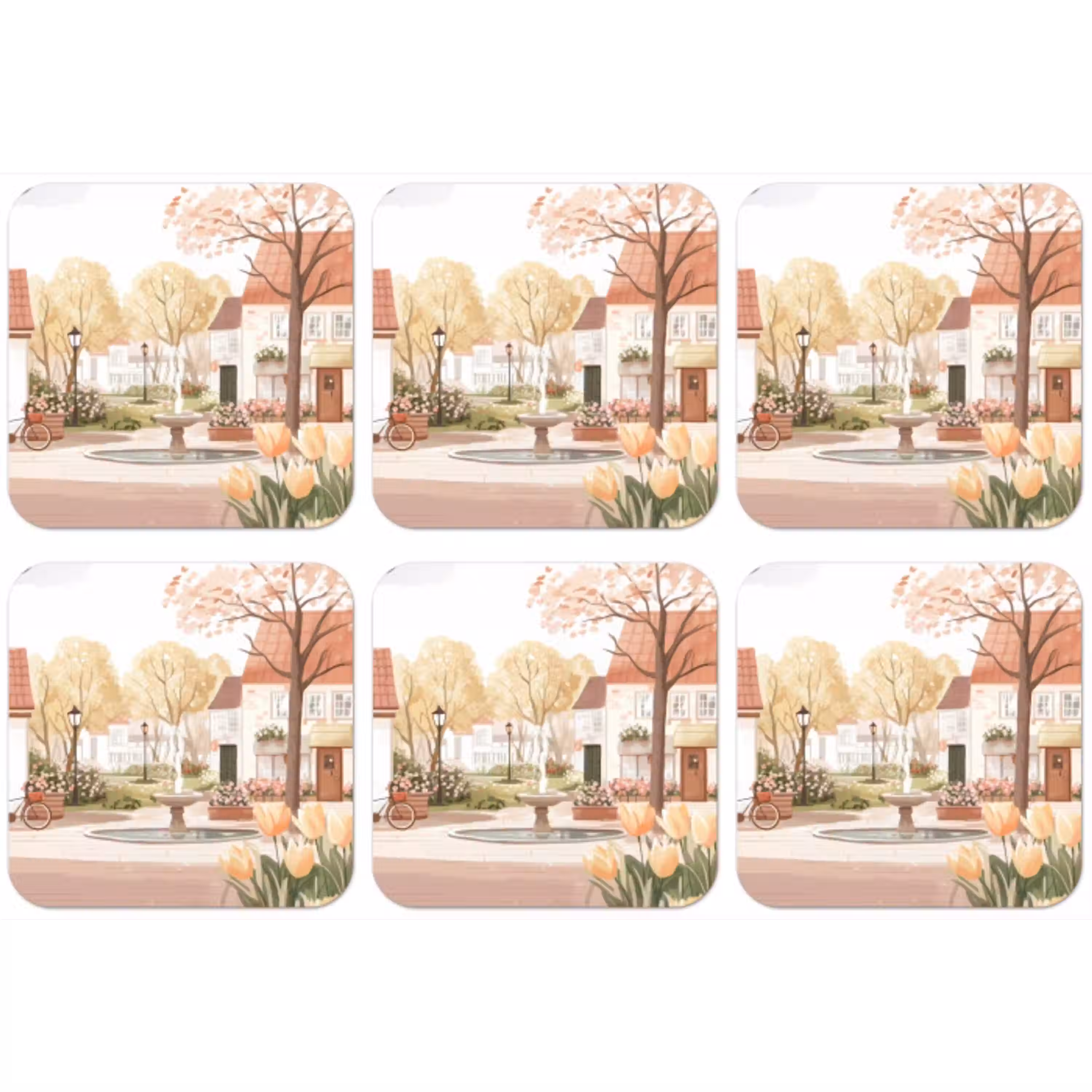 Dorpsplein - Fontein - Tulpen onderzetter kurk middel -zkaufland3dotto