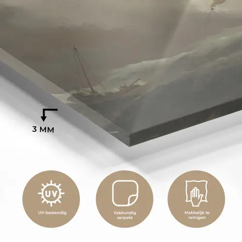 Een schip in volle zee bij vliegende storm - Schilderij van Willem van de Velde plexiglas 5mm klein -sfeer2