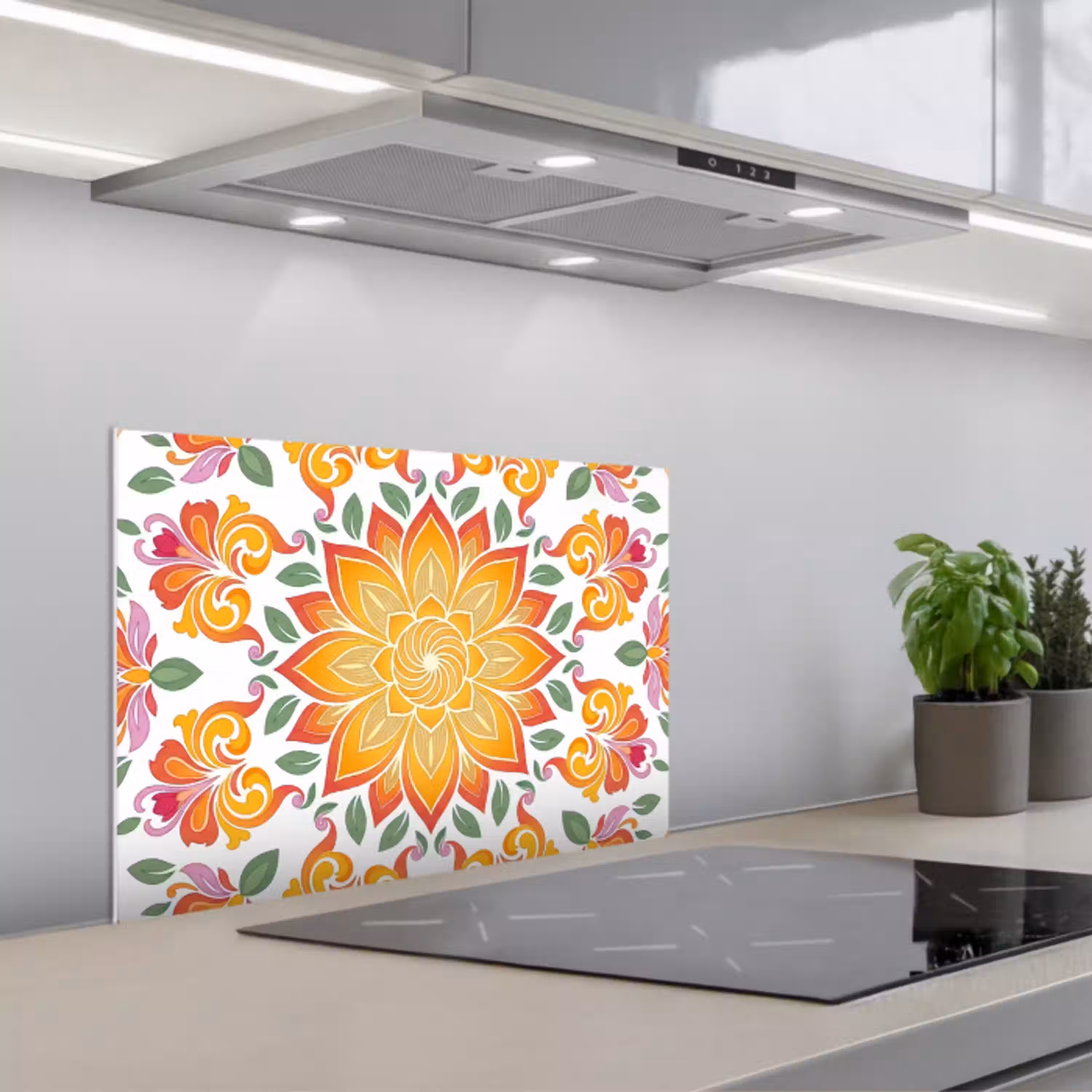 Mandala - Bloemen - Decoratie - Kleurrijk - Abstract keuken achterwand spatscherm klein -3d_schuin