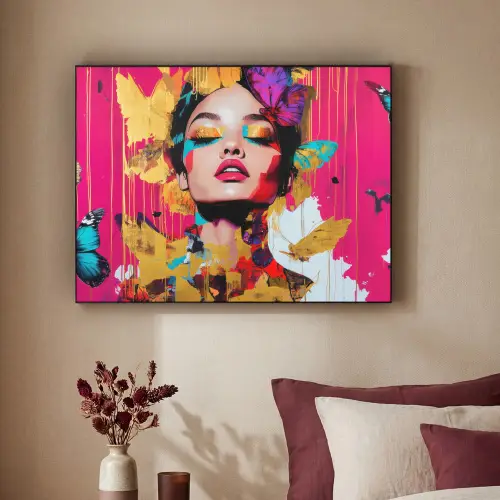 Vrouw - Abstract - Kleurrijk Textielframe zwart klein -sfeer1