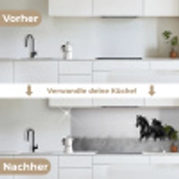 Paarden - Gras - Zwart - Wit keuken achterwand 2 middel -voor-na_DE
