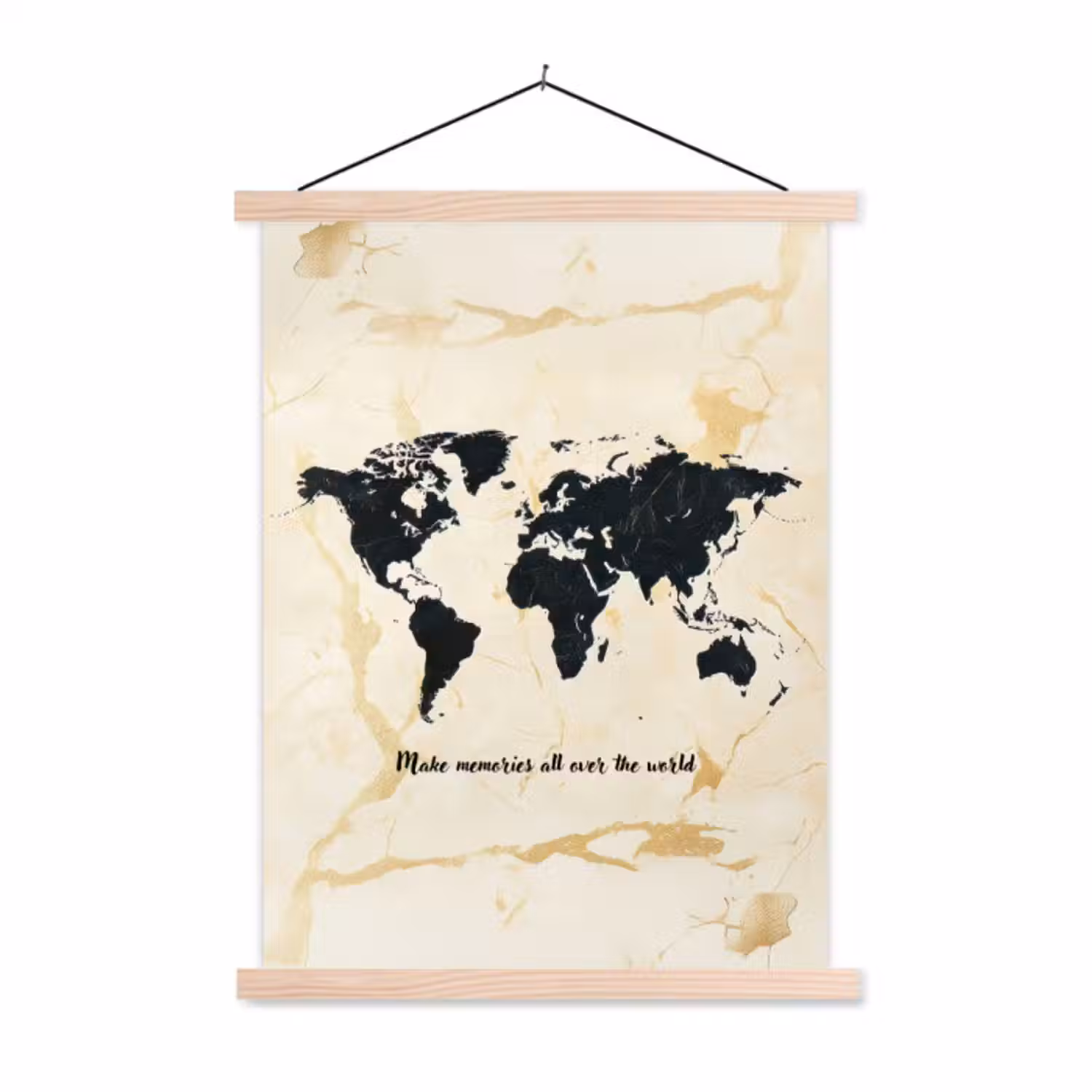 Stoffbild - Marmor - Weltkarte - Gold - Schwarz