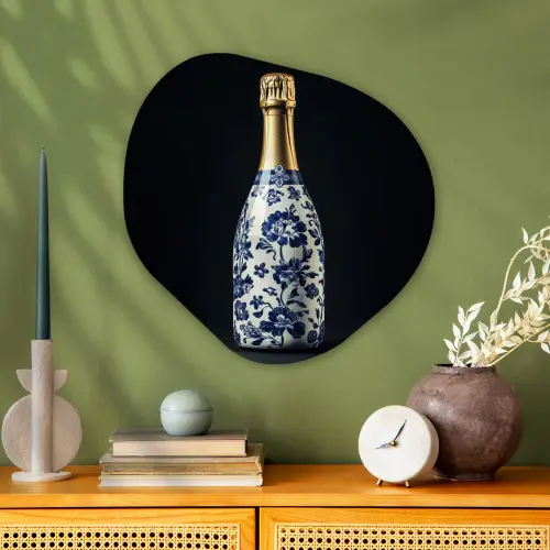 Champagne - Bloemen - Goud - Chique Wandcirkel Organisch Plexiglas middel -sfeer2
