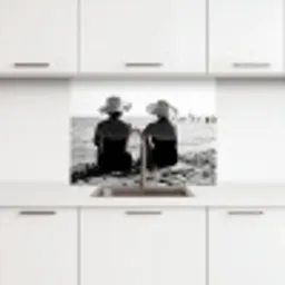Vrouwen - Zonnehoed - Strand - Zwart - Wit keuken achterwand 2 middel -3d