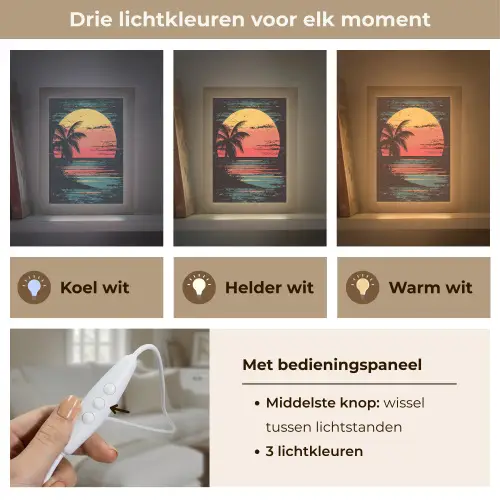 Strand - Minimalistisch - Zon - Oranje Light Box met kabel (Tafellamp) klein -USP_lichtkleurNL