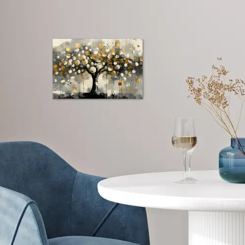 Boom - Abstract - Beige - Goud - Zwart poster papier klein -sfeer3