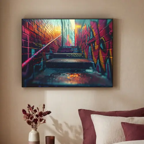 Architectuur - Neon - Trap - Graffiti Textielframe zwart klein -sfeer1