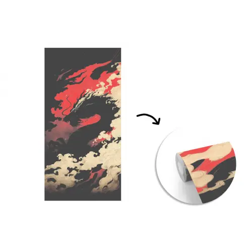 Zwarte draak - Rookwolken - Rood fotobehang vinyl groot -3d