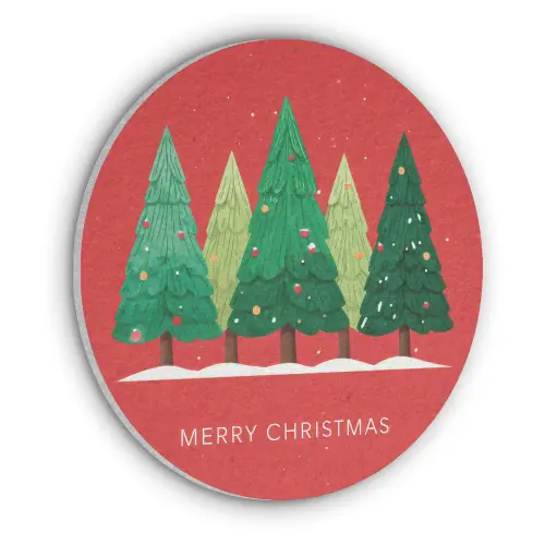 Minimalistisch - Kerstbomen - Rood - Sneeuw Akoestische PET Vilt - Rond klein -3d