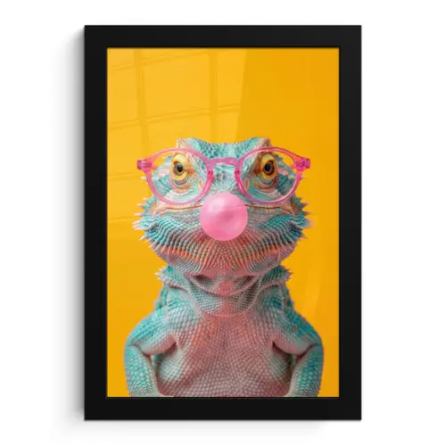 Kameleon - Kauwgom - Kleurrijk fotolijst zwart zonder passe partout klein -3d