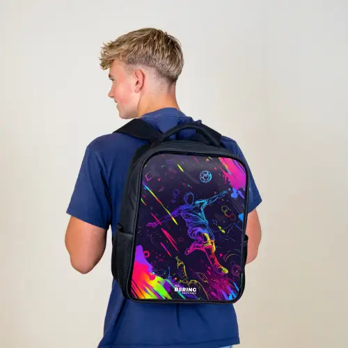 Neon actievolle voetbalspeler Rugzak - Zwart middel -sfeer8