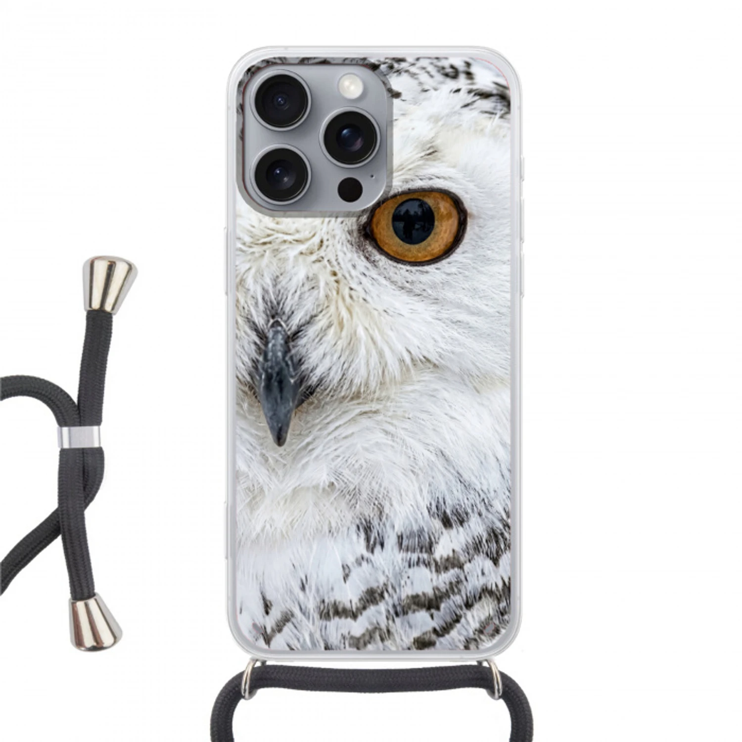 Sneeuwuil - Oog - Wildlife - Wit Hoesje iPhone 16 Pro Max met koord klein -3d