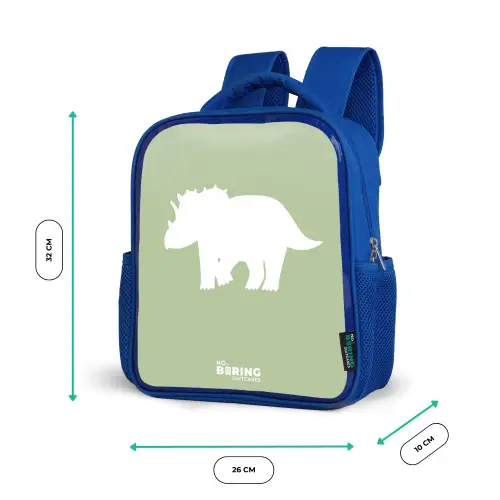 Groen met Triceratops dino Kinderrugzak - Blauw middel -productfoto_formaten