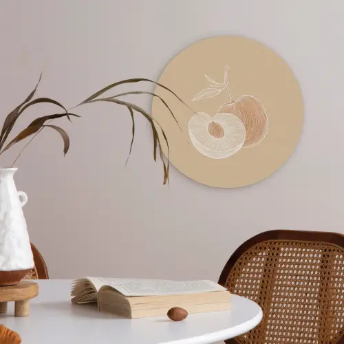 Perzik - Lijntekening - Pit - Beige Akoestische PET Vilt - Rond klein -sfeer3