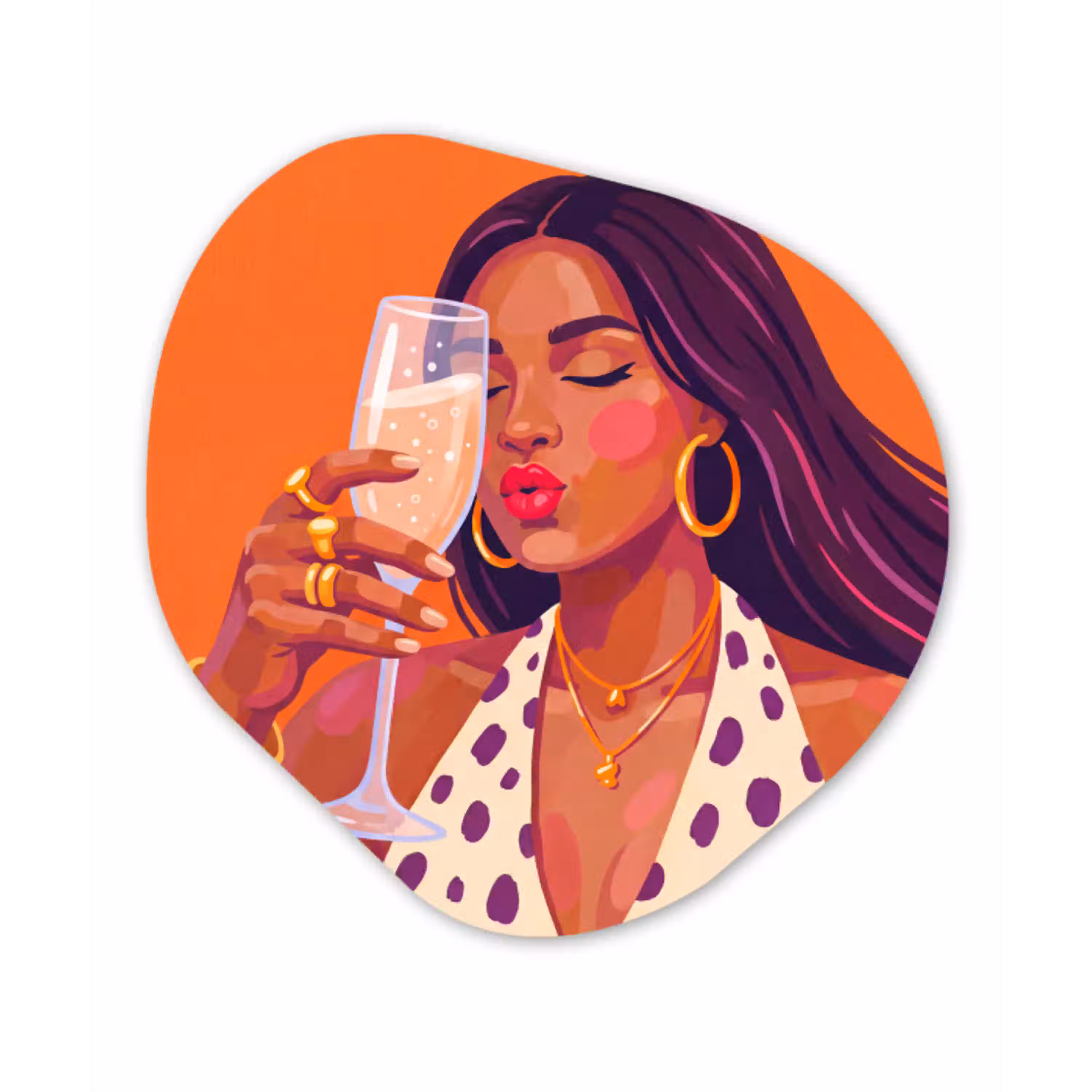 Vrouw - Champagne - Feest - Modern - Oranje Wandcirkel Organisch Forex 3mm klein -3d
