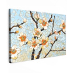Bloesems - Wit - Mozaïek - Tak Tuinposter op houten frame 2 cm dik klein -3d