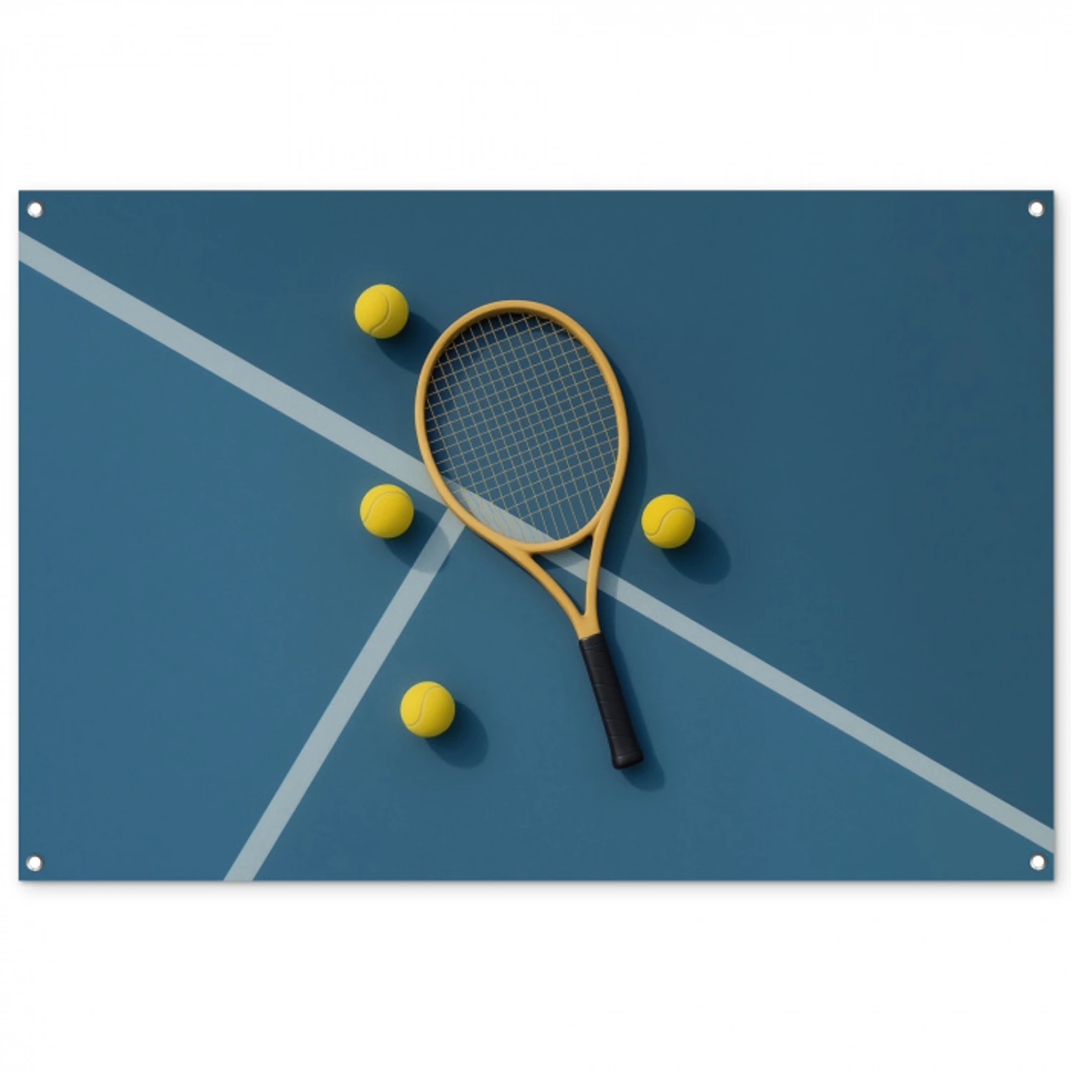 Tennisracket - Bal - Blauw - Veld tuinposter los doek groot -3d