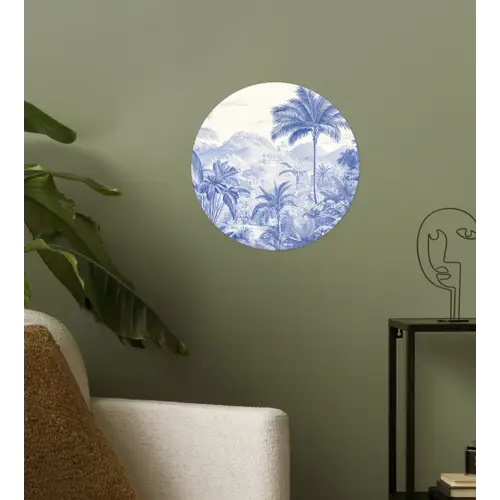 Tropisch - Jungle - Blauw Wandcirkel behangsticker klein -sfeer2