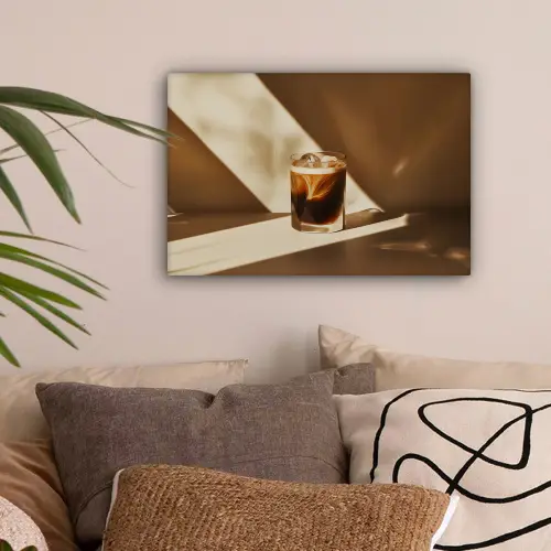 Glas - Ijskoffie - Schaduw - Bruin canvas 2cm klein -sfeer1
