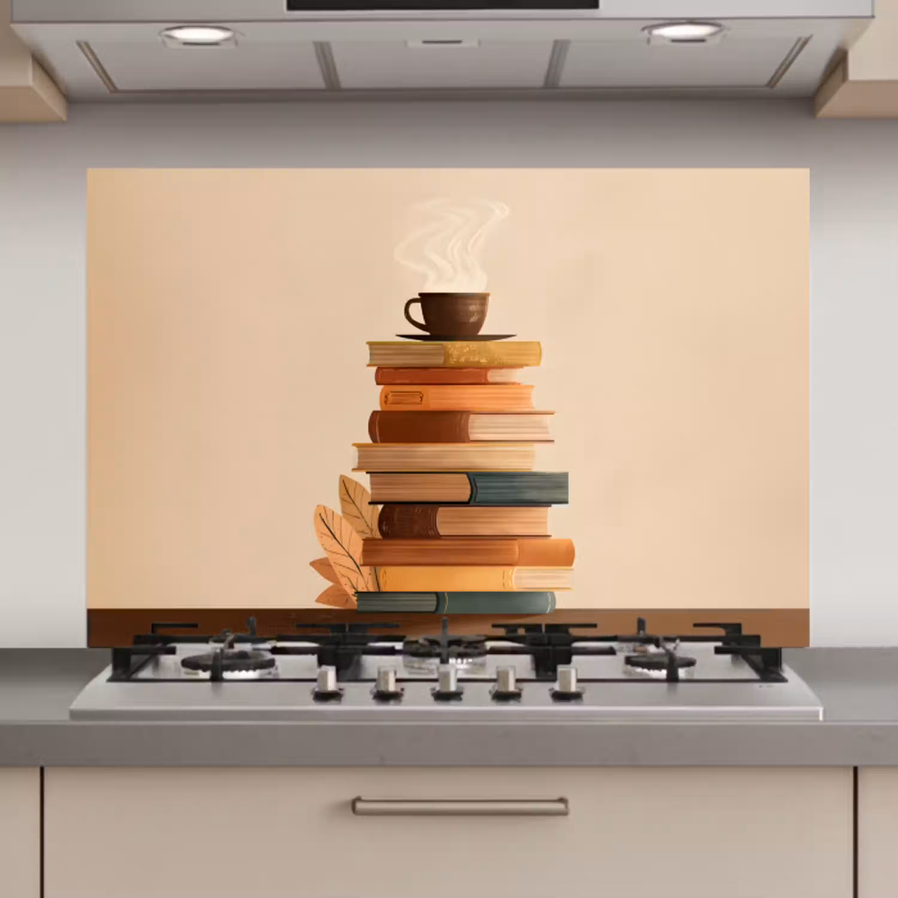 Boeken - Toren - Koffie - Beige keuken achterwand spatscherm klein -3d_website