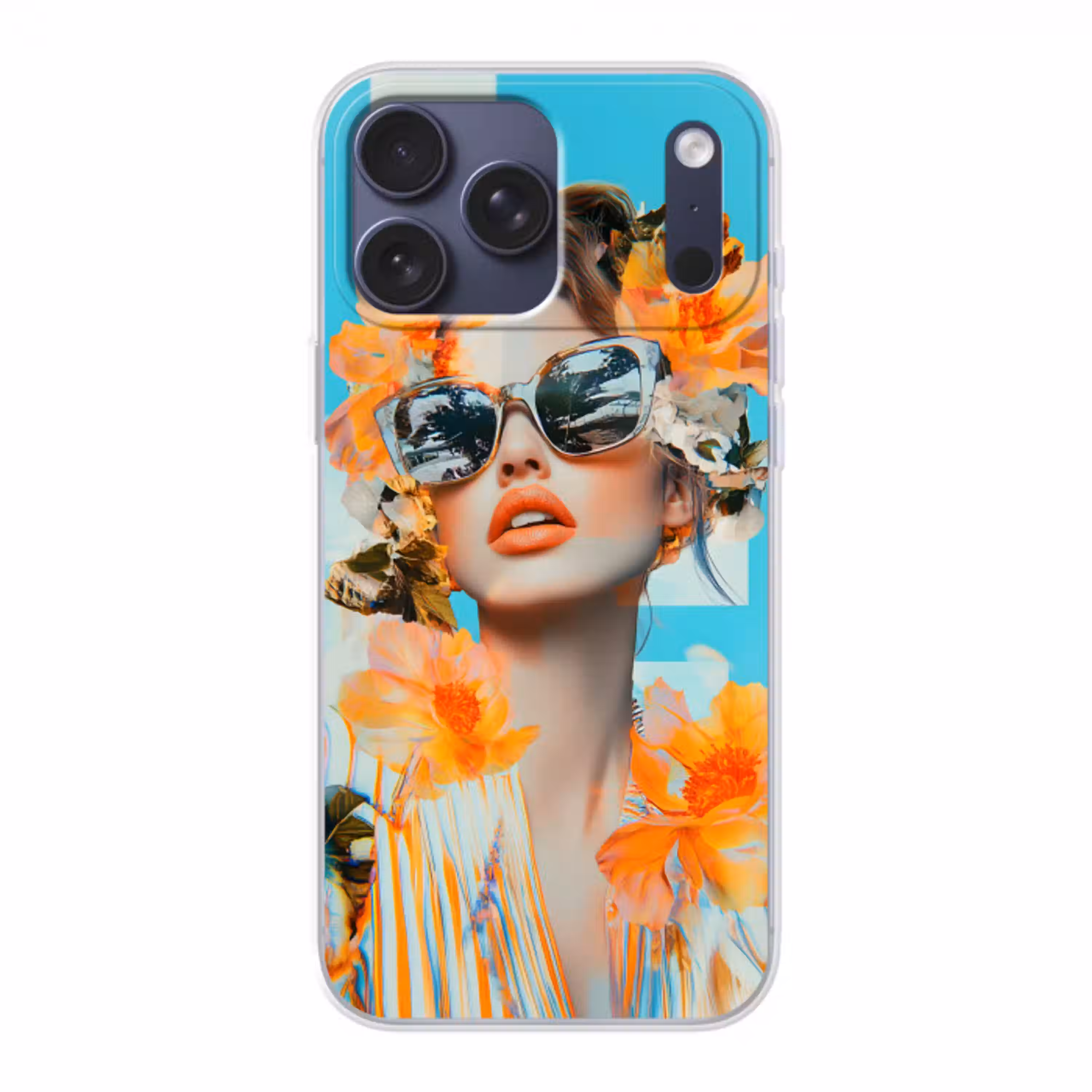 Bloemen - Vrouw - Zonnebril - Blauw Telefoonhoesje iPhone 17 Pro Max klein -3d