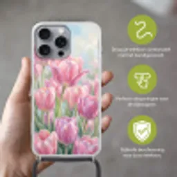 Tulpen - Veld - Lente - Roze Hoesje iPhone 16 Pro Max met koord klein -sfeer2_NL