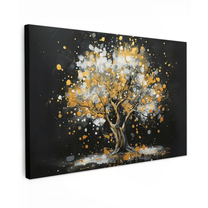 Boom - Zwart - Goud - Wit - Modern canvas 2cm klein -z3d