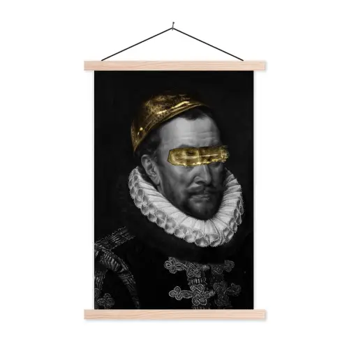 Willem van Oranje - Adriaen Thomasz - Zwart - Wit textielposter latten blank klein -3d
