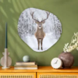 Hert - Winter - Bos - Natuur - Wit Wandcirkel Organisch Aluminium middel -sfeer2