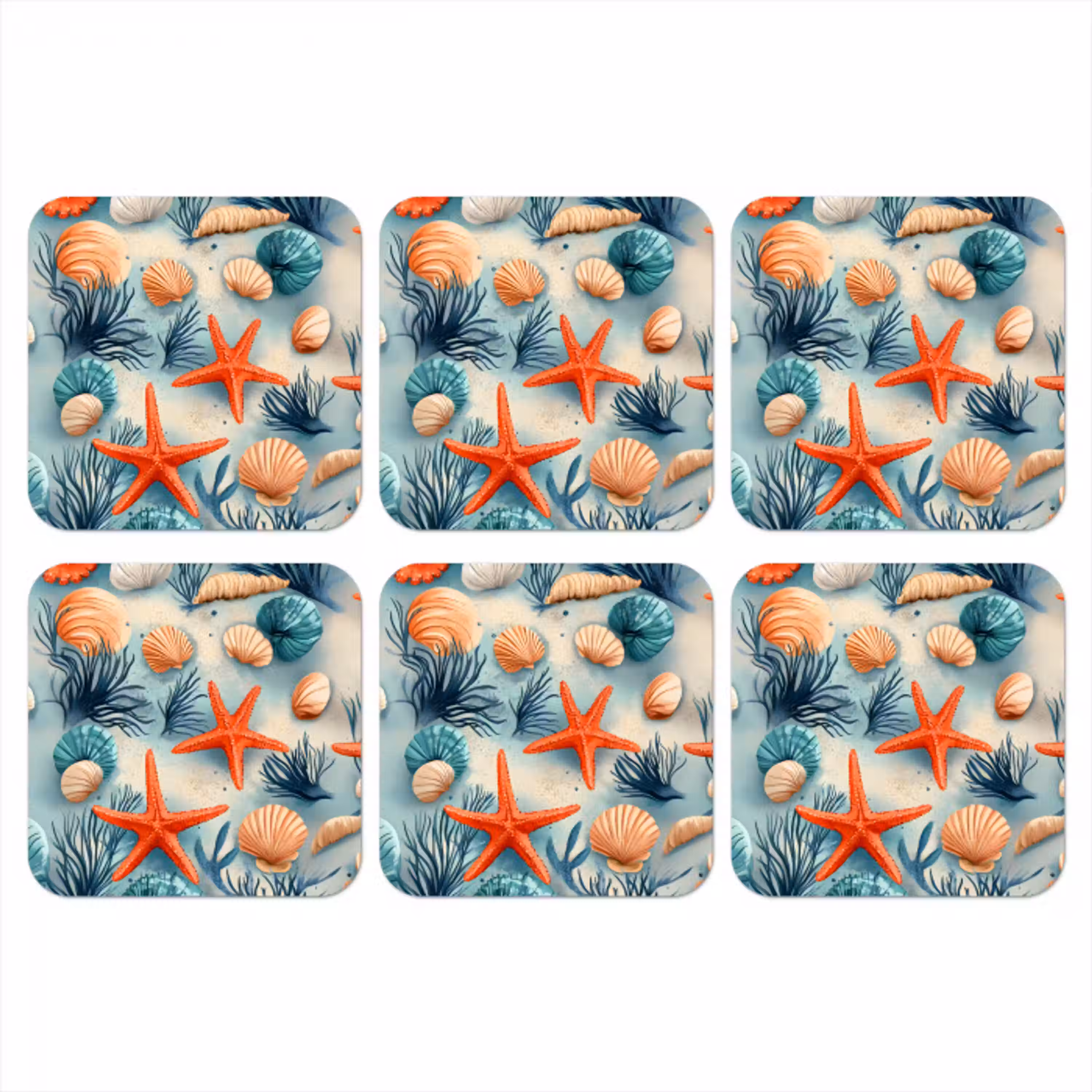 Zeesterren - Schelpen - Illustratie - Zand onderzetter kurk middel -3d