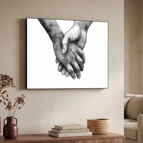 Handen - Zwart wit - Modern - Kunst Textielframe zwart klein -sfeer3