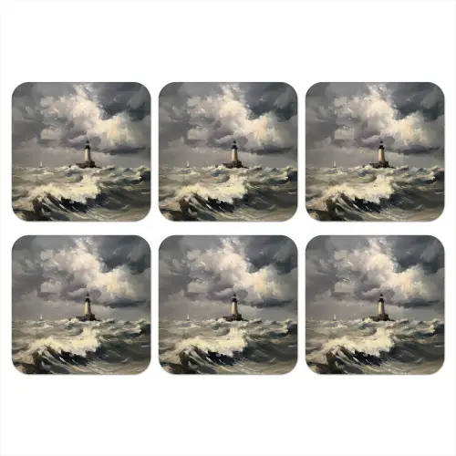 Vuurtoren - Golven - Storm onderzetter kurk middel -3d