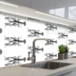 Kreeften - Zwart - Patroon keuken achterwand 2 middel -3d_schuin