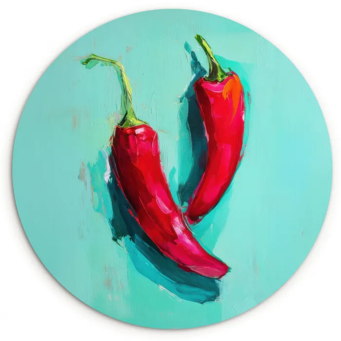 Chilipepers - Geverfd - Rood Wandcirkel kunststof plaat 5mm dik klein -3d