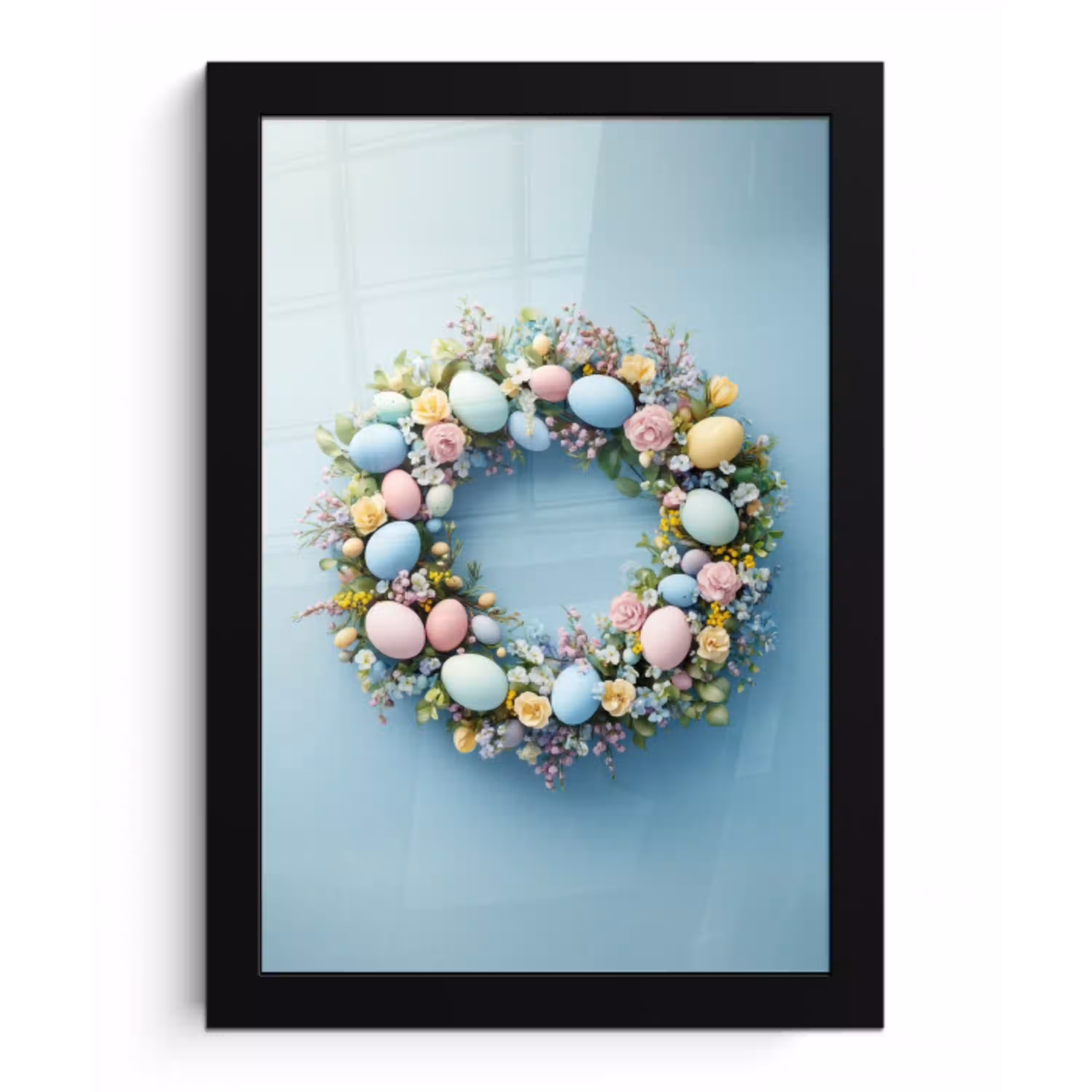 Krans - Eieren - Bloemen fotolijst zwart zonder passe partout klein -3d