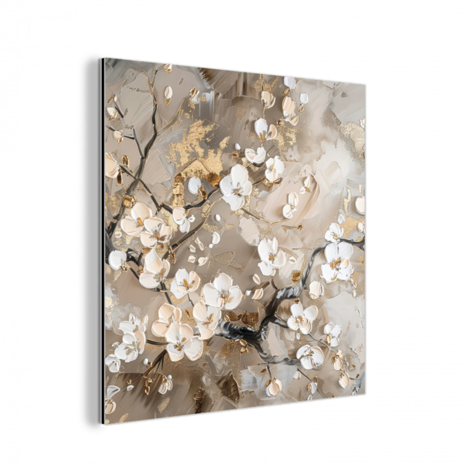 Bloemen - Wit - Goud - Beige  - Luxe aluminium wit klein -3d