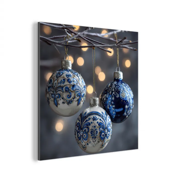 Kerstbal - Versierd - Blauw aluminium wit klein -3d