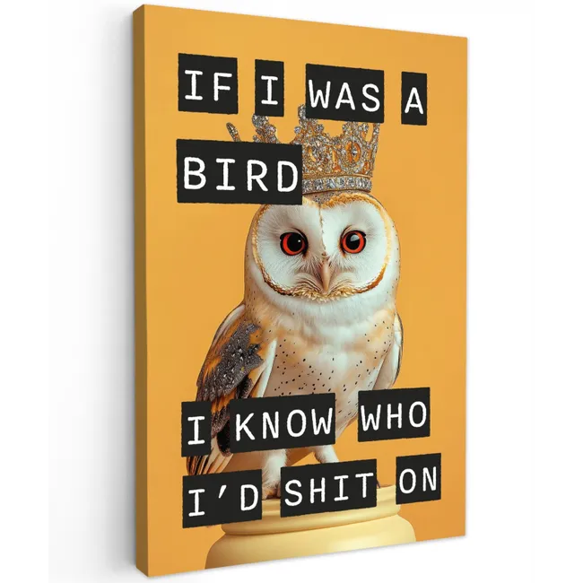 Geel - Uil - Vogel - Decoratie Tuinposter op houten frame 2 cm dik klein -3d