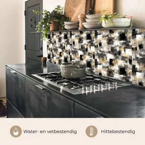 Penseelstrepen - Schaduwpatronen - Zwart - Goud keuken achterwand 2 middel 871 -usp_NL