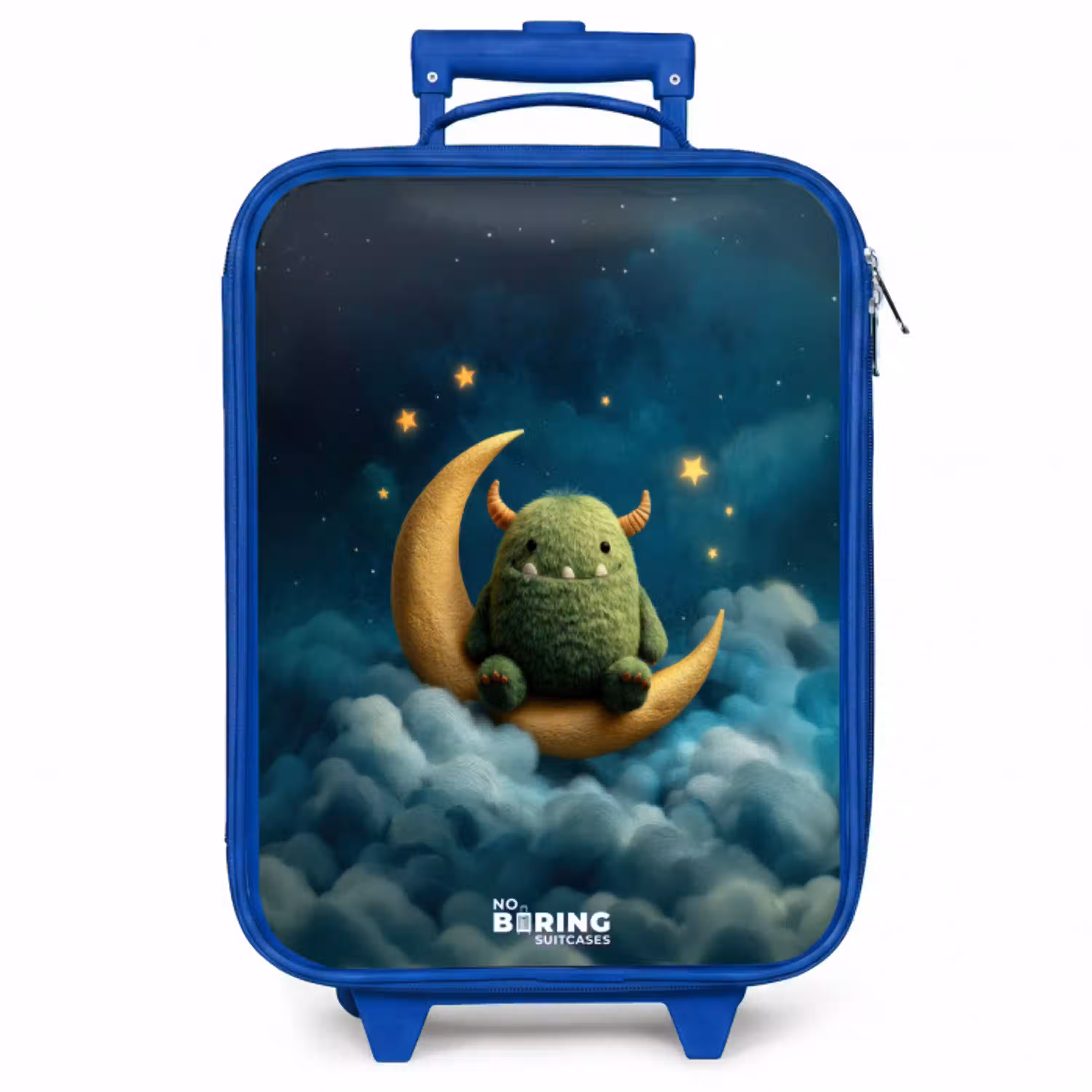 Groen monster op maansikkel Kinderkoffer - Blauw klein -zzz_website3d