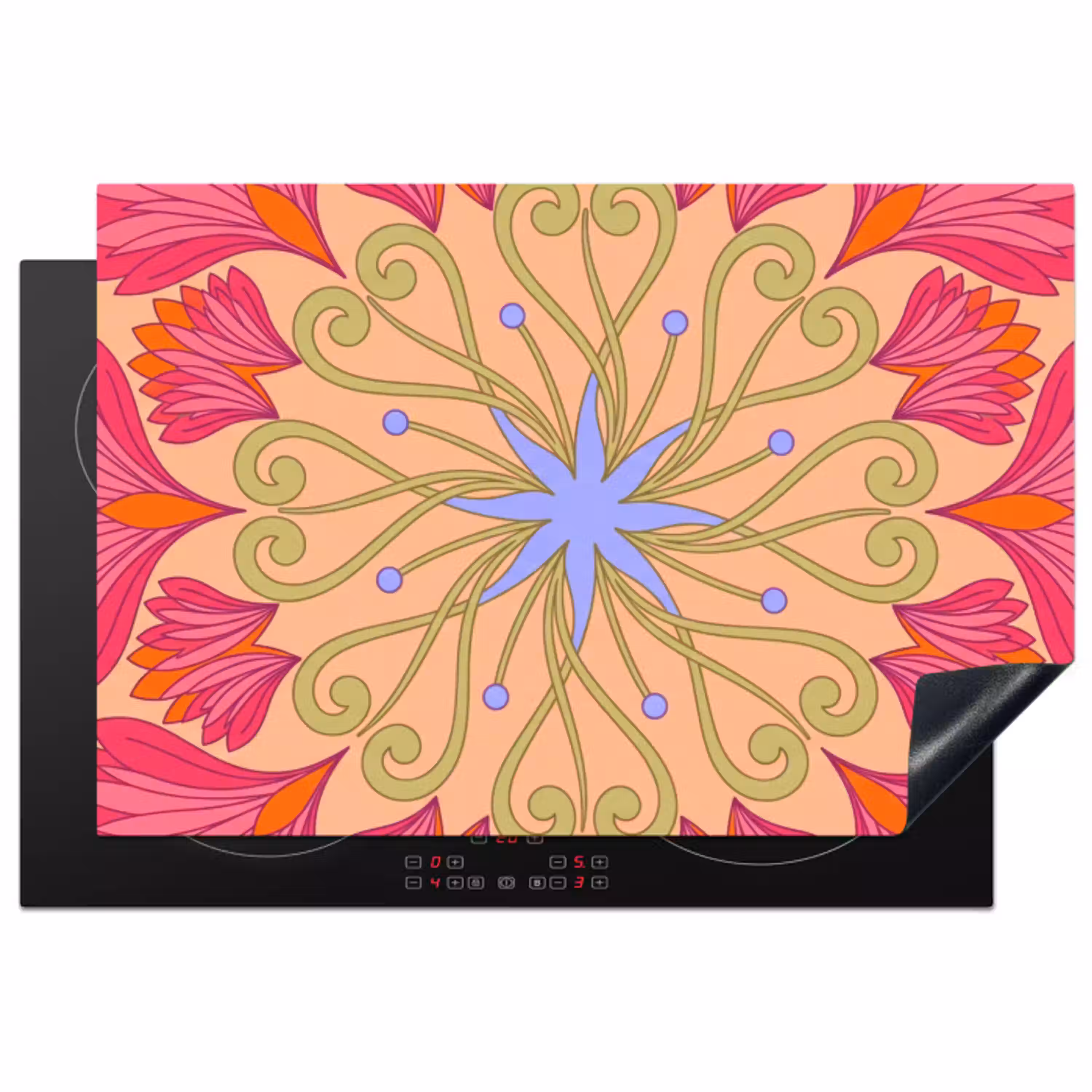 Bloemen - Patroon - Abstract - Roze - Decoratief Inductie beschermer vinyl 3mm klein -3d
