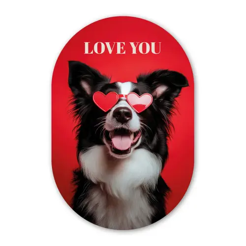 Hond - Hartjesbril - Loveyou - Rood Wandcirkel Ovaal Glas middel -3d