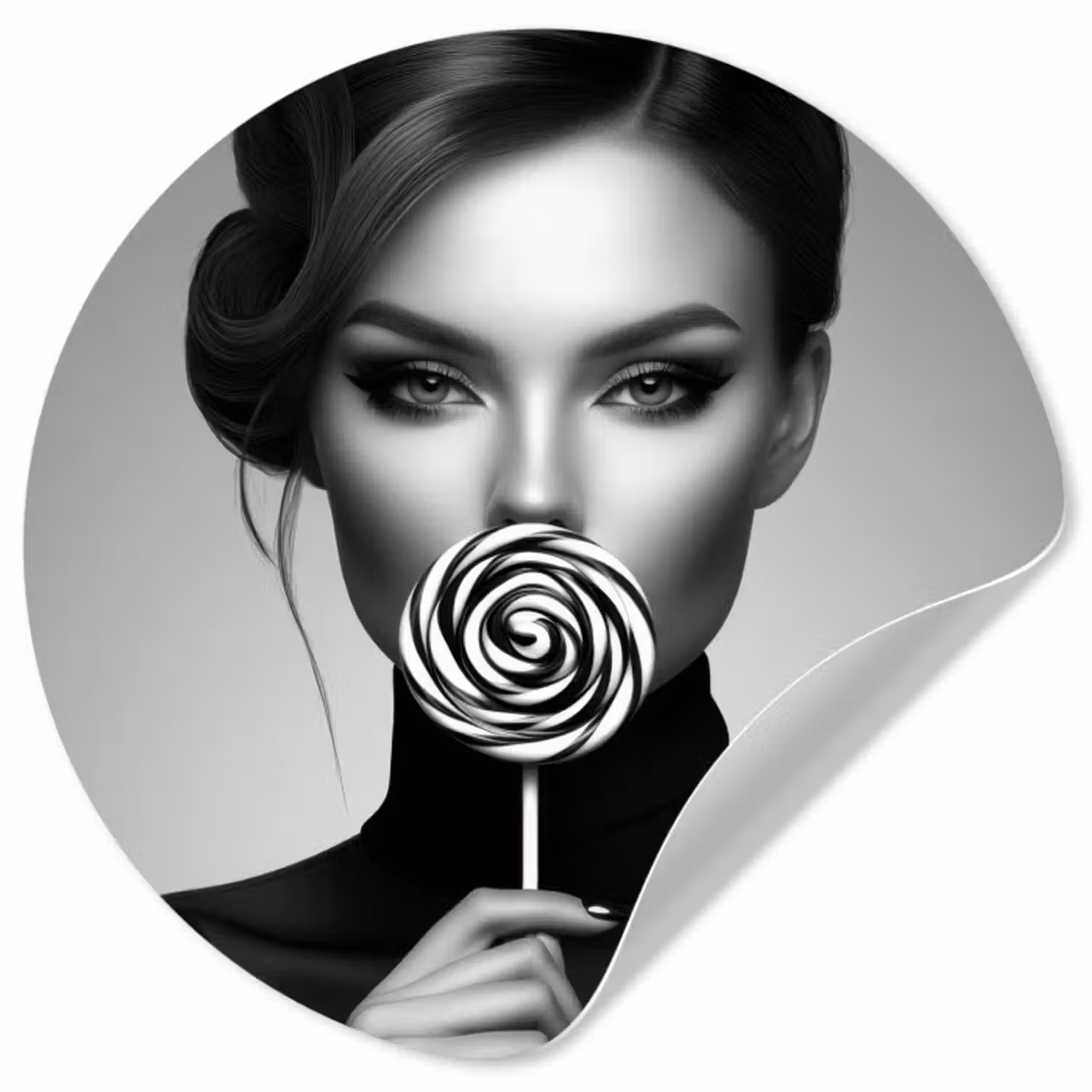 Runde Tapete - Frau - Lolly - Schwarz