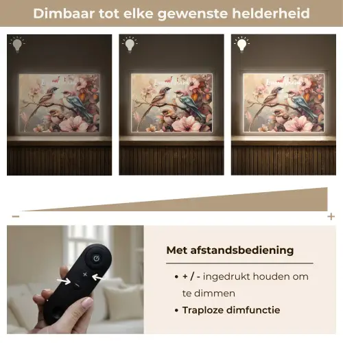 Vogels - Bloemen - Roze - Pastel Light Box met batterij (Wandlamp kind) middel -USP_dimbaarNL